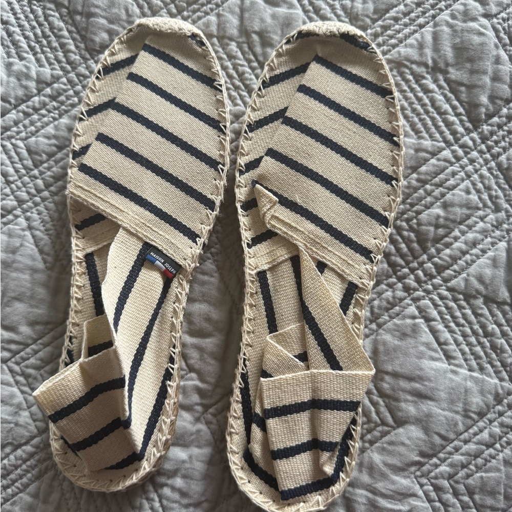 Cream and Black Espadrilles with Geometric Stripes